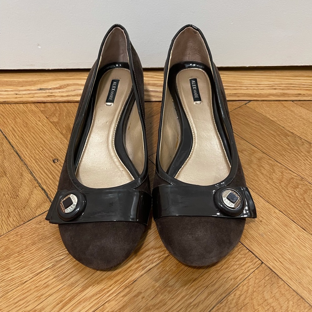 Alex Marie suede and patent leather wedge shoes